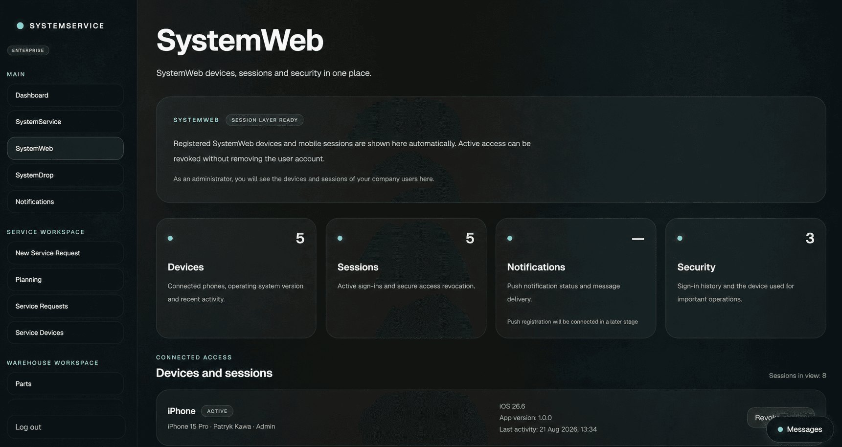 Preview of the SystemWeb dashboard