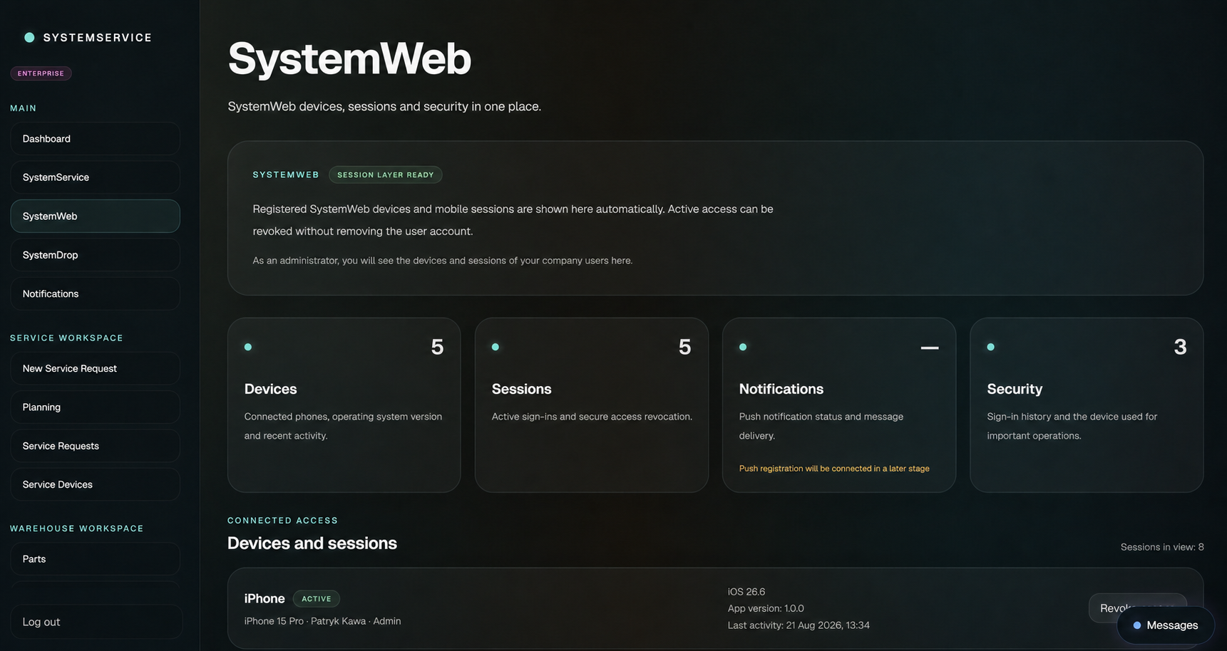 Warehouse view in SystemWeb